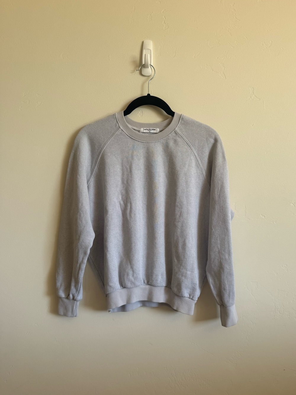 perfectwhitetee Light Gray Crewneck Sweater with custom patch